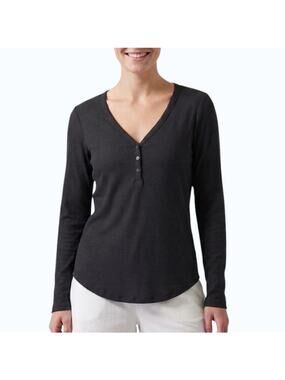 Athleta Wind Down Sleep Top Black Ribbed Henley Women Size L NWT
